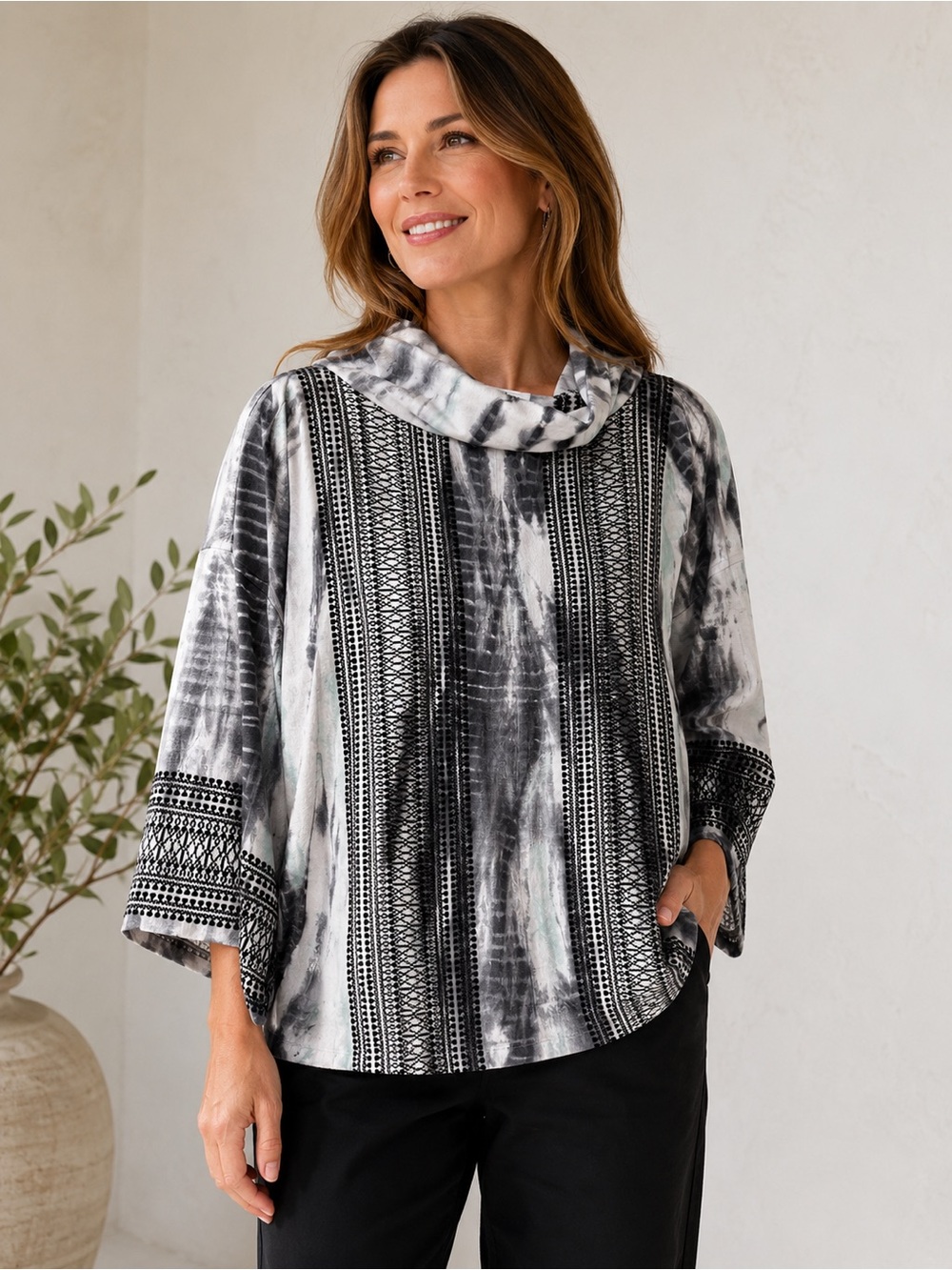 ivy jane tie-dye oversized funnel Cowl Neck Top S
